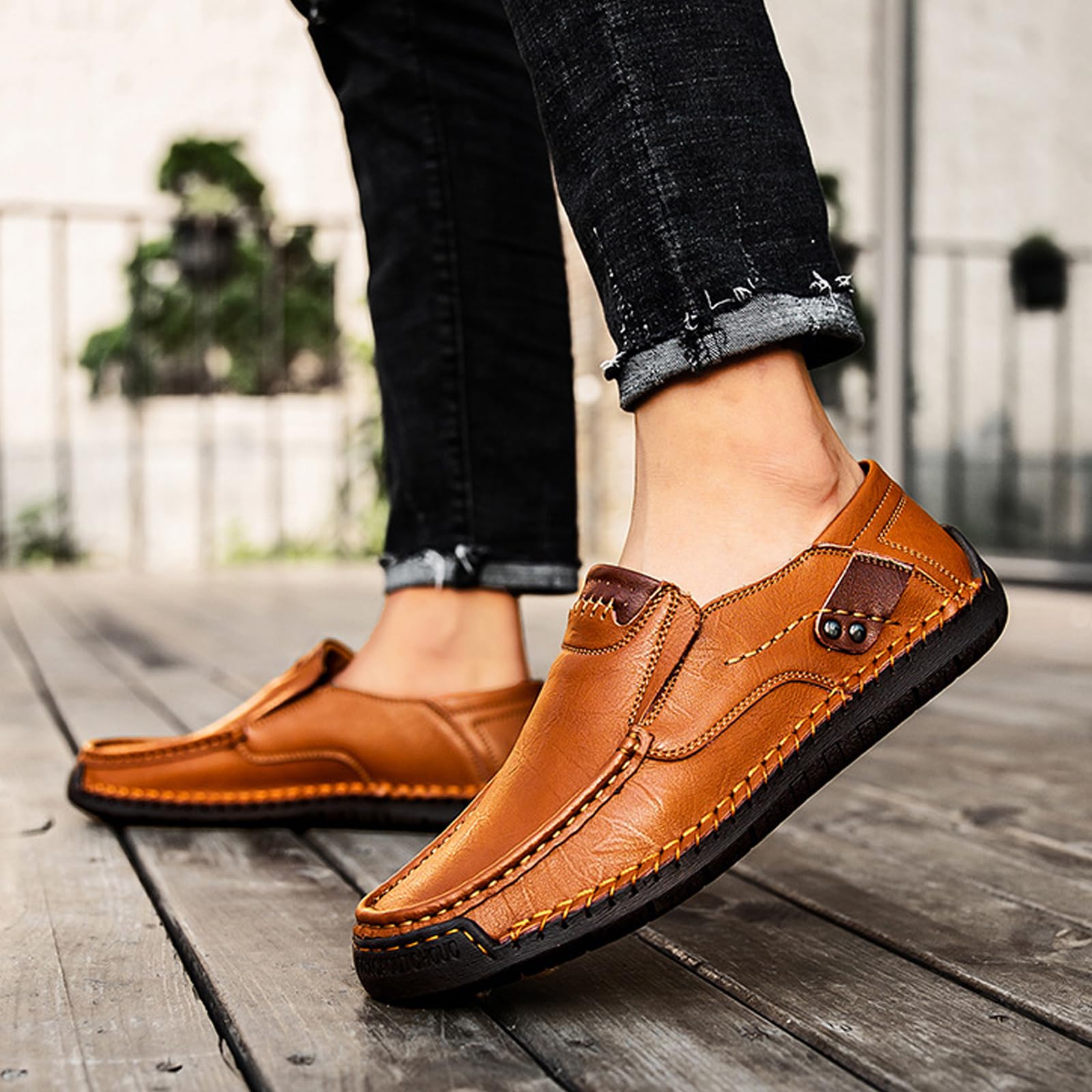 Handgefertigte Herren-Slipper aus echtem Leder, Herren Business Schuhe lässig Flache Slipper Schlüpfen Mokassins Fahrende Schuhe Slipper Mokassins für Herren