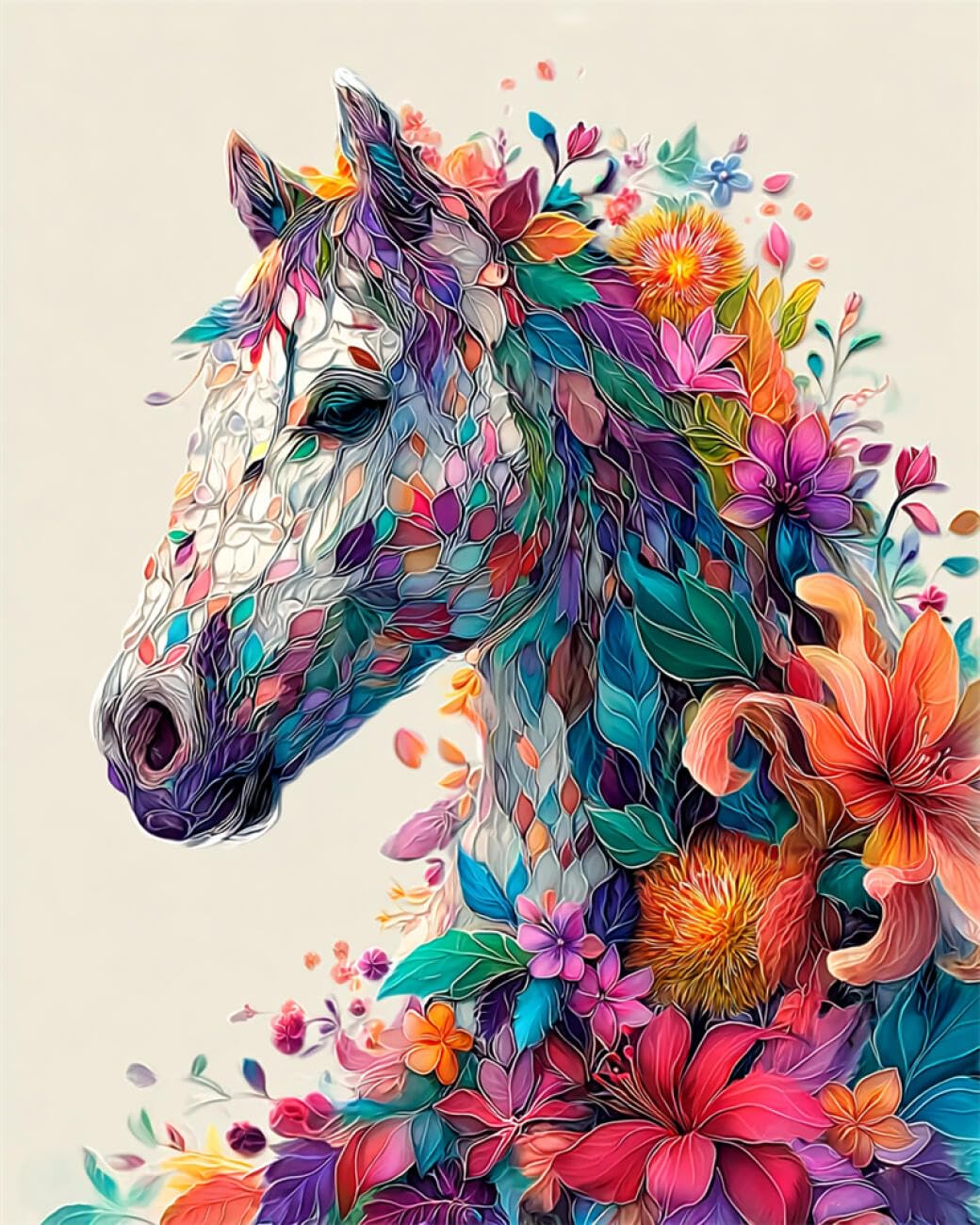 RKFLGEW DIY Embroidery Beads Set Horses and Flowers 40x50cm