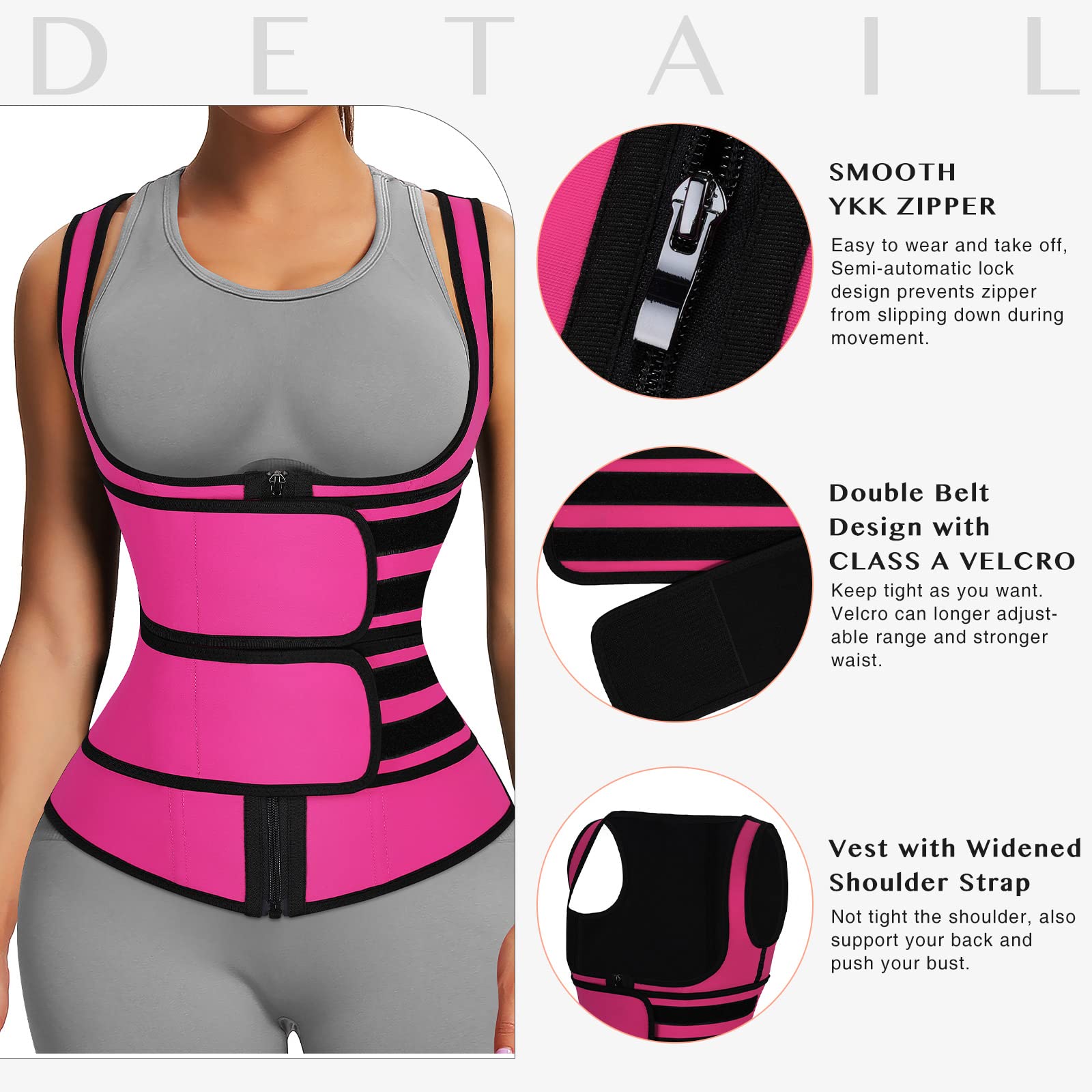 FeelinGirl Latex Zipper Waist Trimmer Belt Waist Trainers Cami Hot Underbust Vest for Women Hourglass Body Shaper