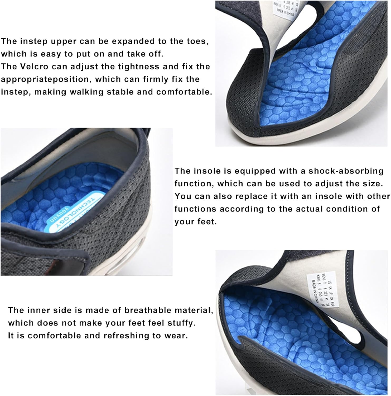 Wide Diabetic Shoes,Comfortable Supportive Breathable Designed for Elderly with Swollen Feet