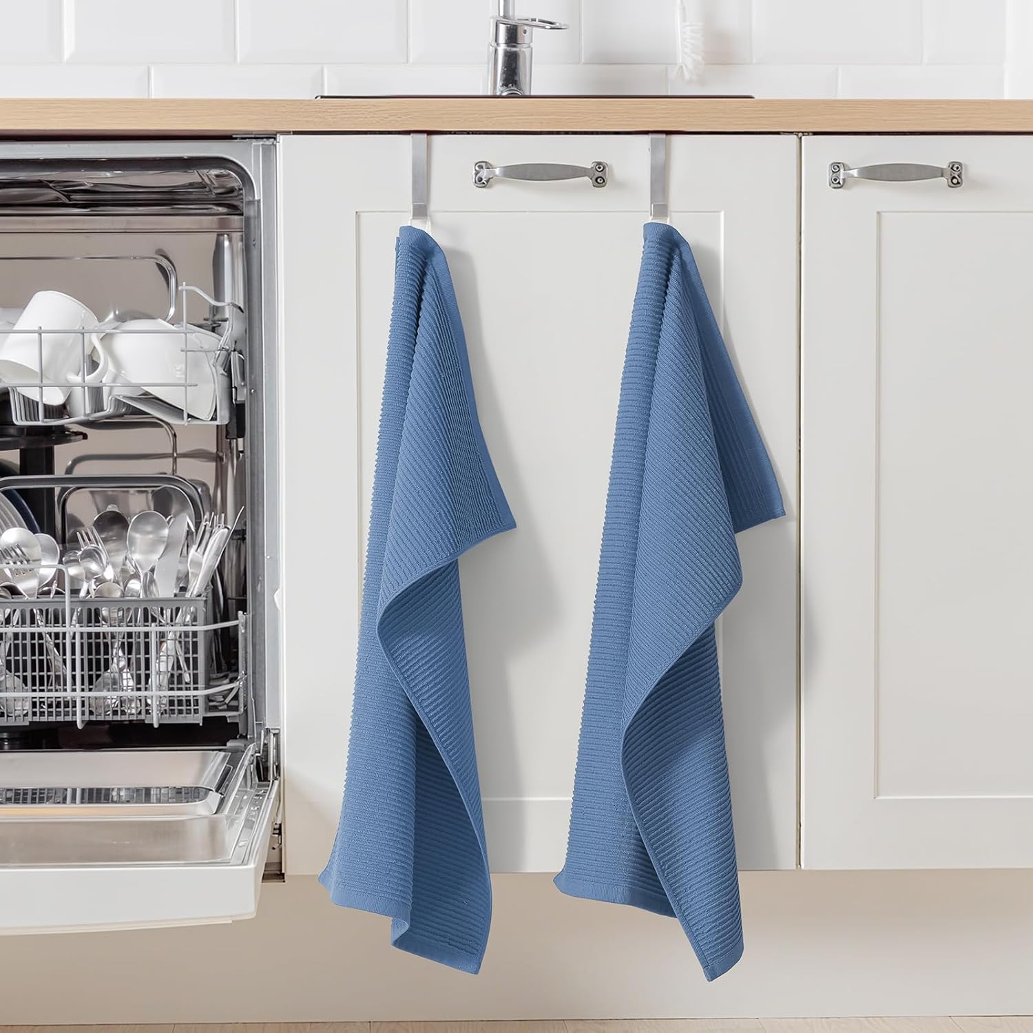 Homaxy Premium Kitchen Towels (18"x 28", 6 Pack), Large 100% Cotton Kitchen Hand Towels, Ultra Absorbent Ribbed Terry Tea Towels Set with Hanging Loop, Navy Blue - Image 7