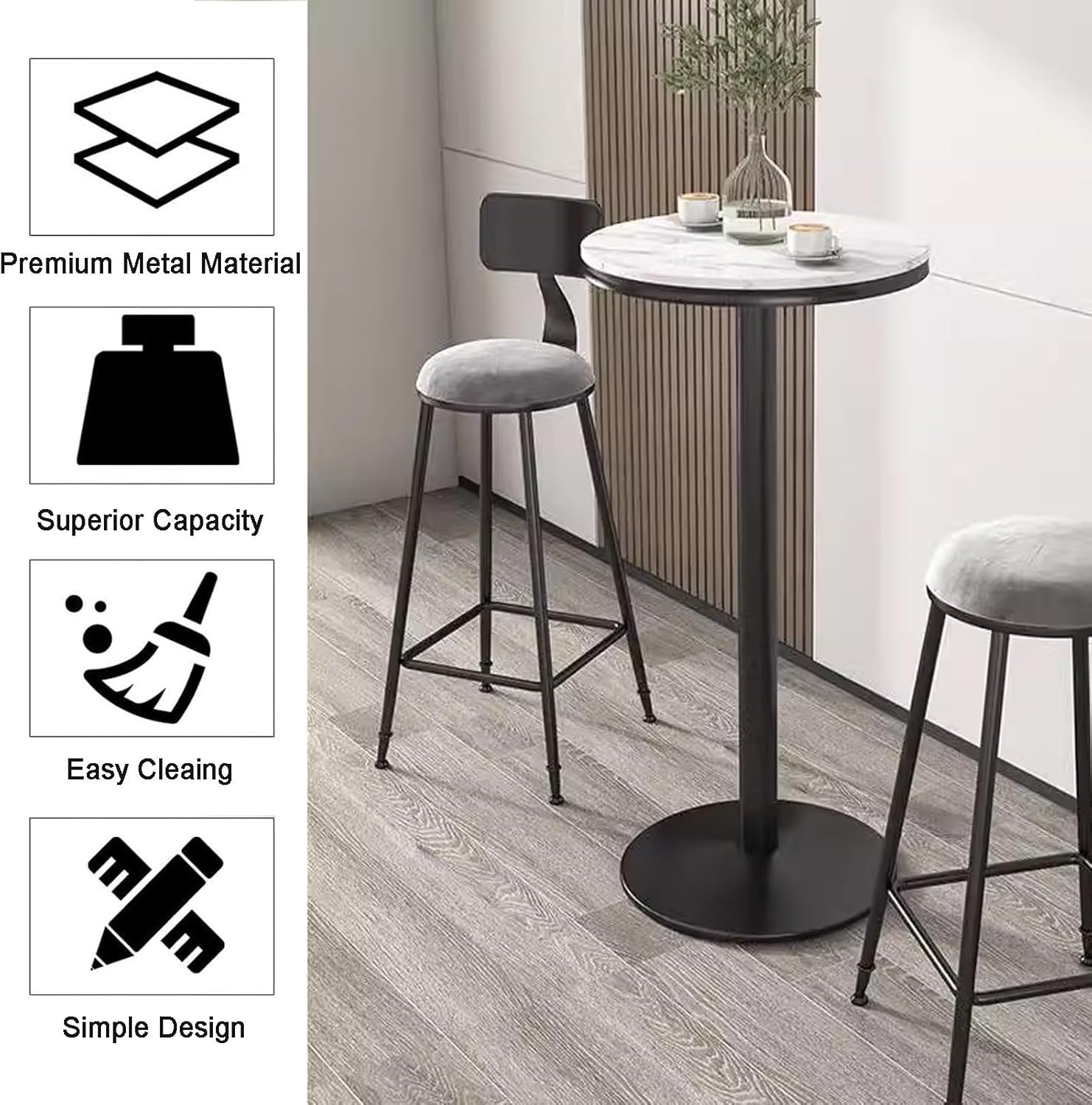 Round Pub Bar Table,Bistro Pub Table Round Bar Height Cocktail Table Metal Base Marble Top, Coffee Counter Table Drink Table Indoor Outdoor End Table Dining Kitchen Desk, Small Accent Table