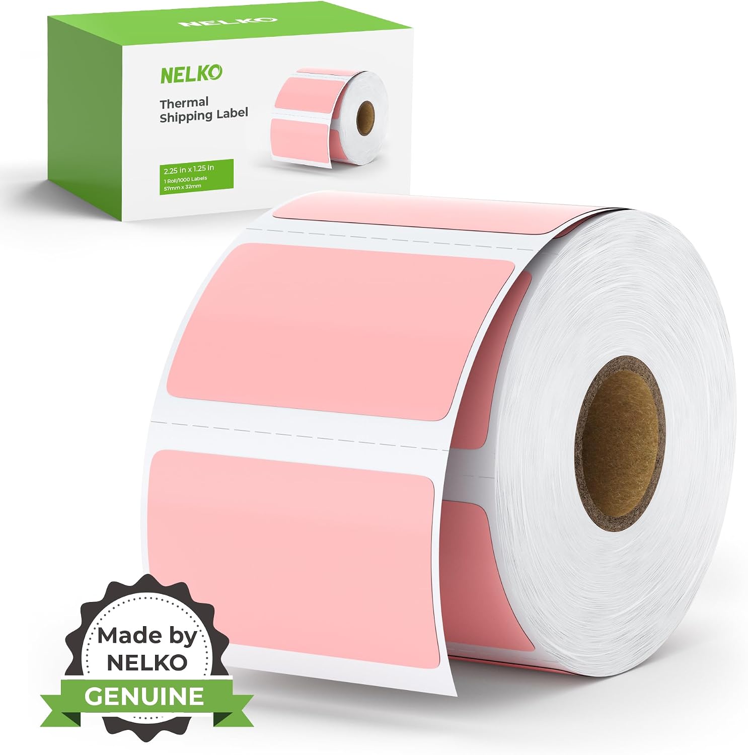 Nelko Genuine 2.25" x 1.25" Direct Thermal Labels, Barcode Labels Compatible with Nelko PL70E Label Printers, Self-Adhesive Labels, Barcode Stickers, Pink/1000 Labels (Commercial Grade)
