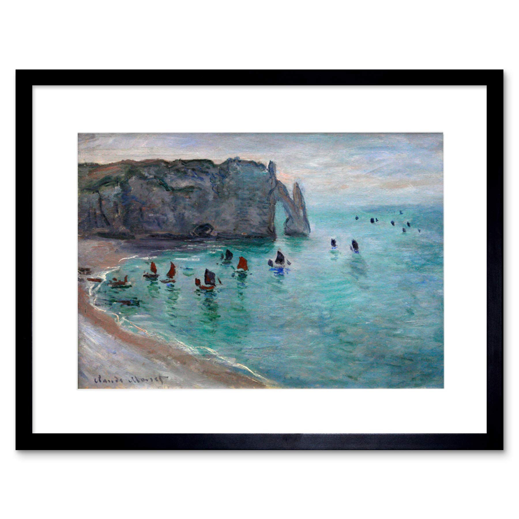 Wee Blue Coo CLAUDE MONET ETRETAT AVAL DOOR FISHING BOATS LEAVING HARBOUR ART PRINT B12X2483