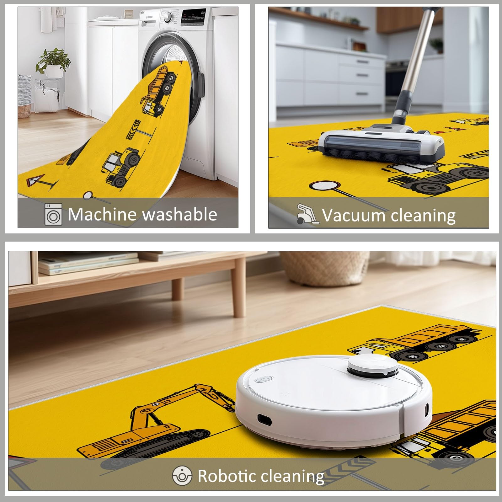 Tappeto Salotto Veicolo Da Costruzione Giallo 80x150cm Morbido Tappeto Scendiletto Camera da Letto Tappeti Lavabili per Soggiorno Cameretta Bambino Ufficio