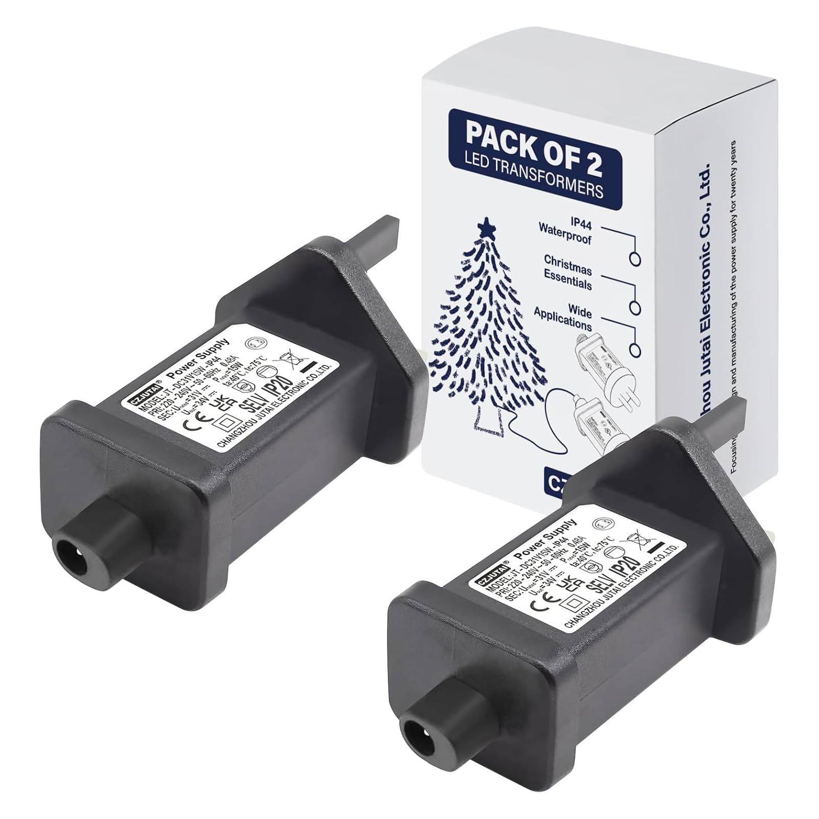 Pack of 2 31V 15W String Lights Indoor-Outdoor Power Adapter for CZJUTAI JT-DC-31V15W /12W /9W /7.2W /6W Christmas Lighting, DC Plug(Single-mode) 31V15W