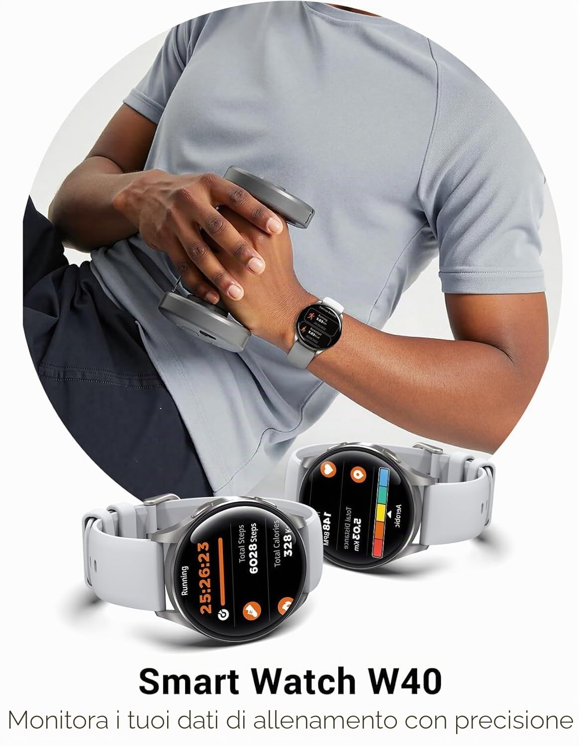 IOWODO Smartwatch Elegante con Display AMOLED 1,43", Chiamate Bluetooth, Orologio Intelligente Uomo Donna IP68, Monitoraggio Salute e Sonno, 110+ Sport, 2 Cinturini, Android iOS