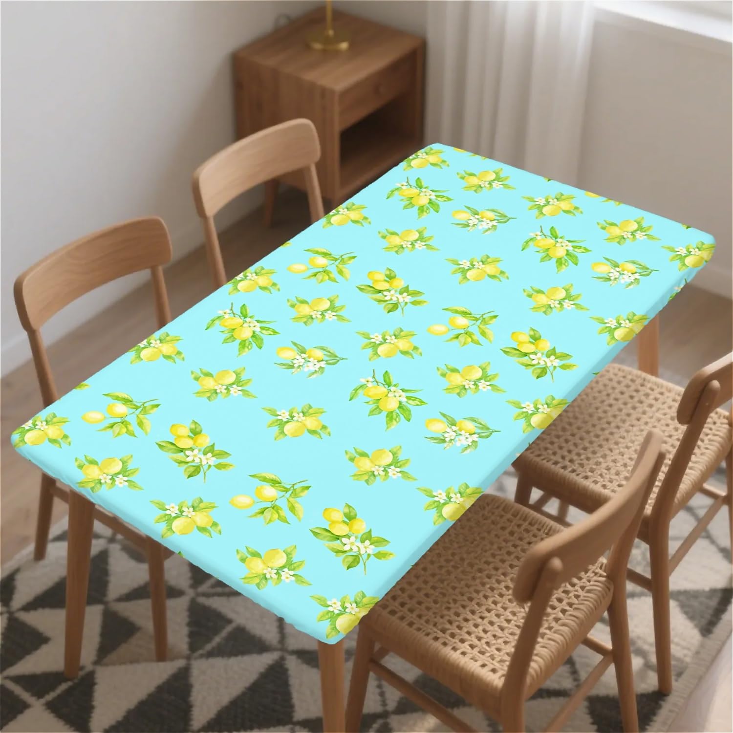 artslion Rectangle Waterproof Tablecloths Elastic Edge for Secure Fit-30 x 72 inch Wipeable Table Cover Non-PVC Fabric Lemon Designs Indoor Outdoor Use