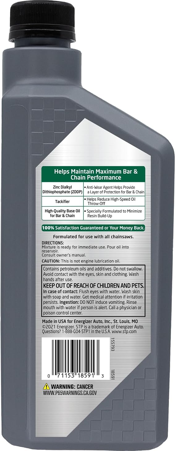 STP Premium Bar and Chain Oil, Tools and Chainsaw Oil Treatment Reduces Bar and Chain Wear, 32 Oz