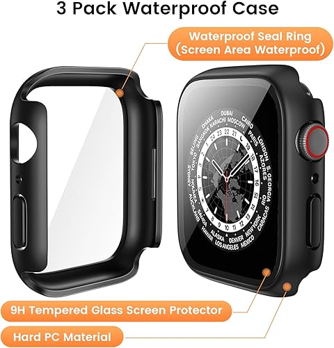 Miniatura 4 de Goton - Funda impermeable para Apple Watch Series 9, 8, 7, 1.772 pulgadas (1.772 in), cubiertas duras de policarbonato con protector de pantalla de
