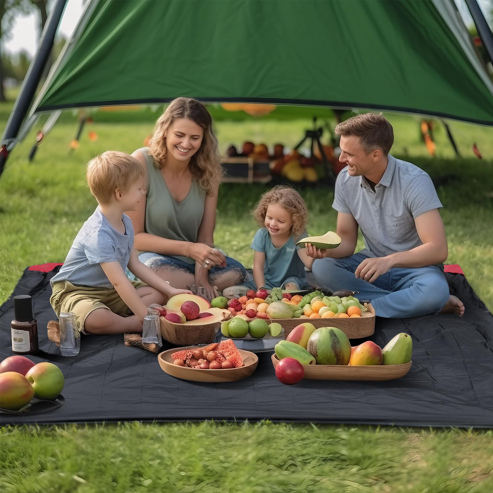 Siegvoll Coperta da Spiaggia Portatile 210 x 200 cm Tappetino da Picnic con Moschettone per Campeggio Trekking Viaggi (Nero)