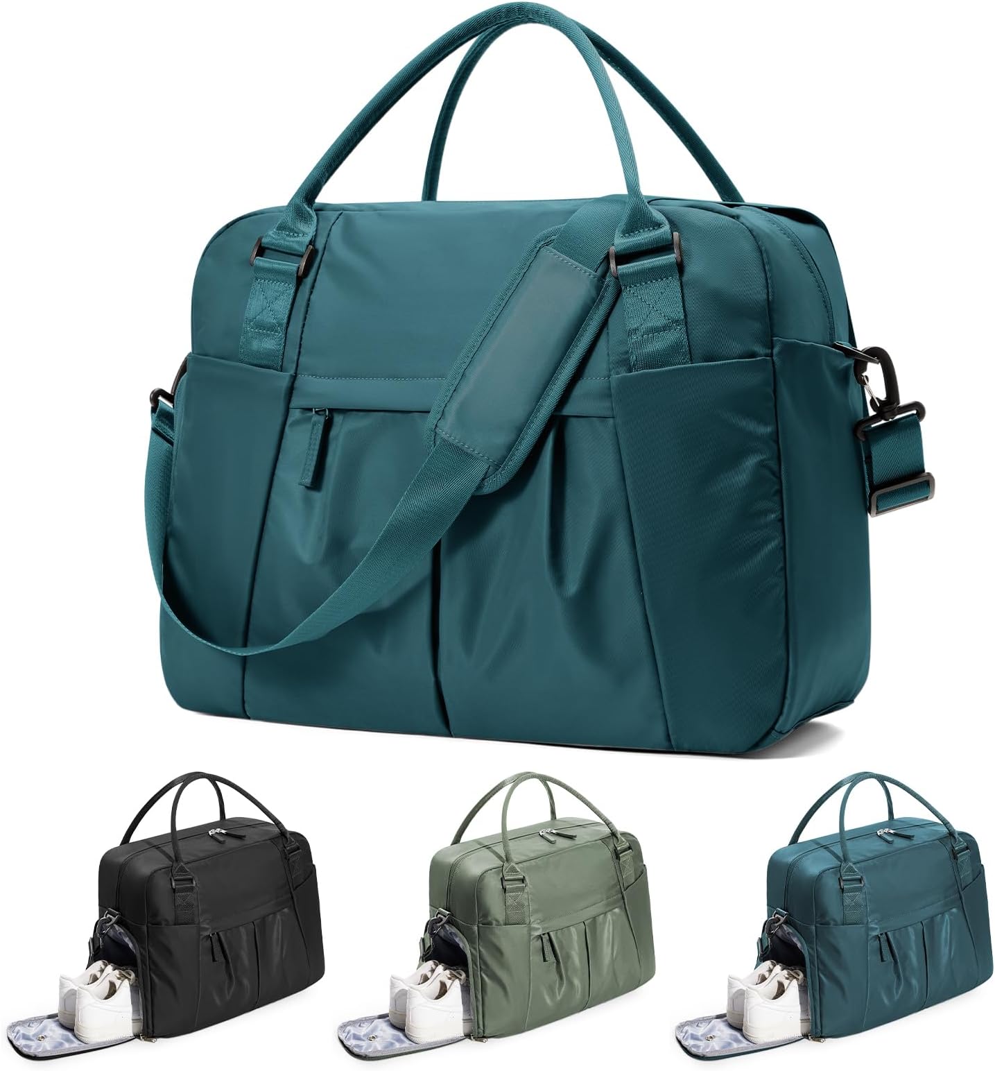 Weekender Travel Bag for Women Men, Personal Item Travel Bag with Shoes Compartment carry on bags for airplanes Overnight Bag Large Travel Tote Bag Gym Bag Workout Dance Bag Hospital Bags Peacock Blue