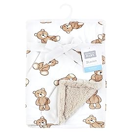 Hudson Baby Unisex Baby Plush Blanket with Furry Binding and Back, Teddy Bears, One Size
