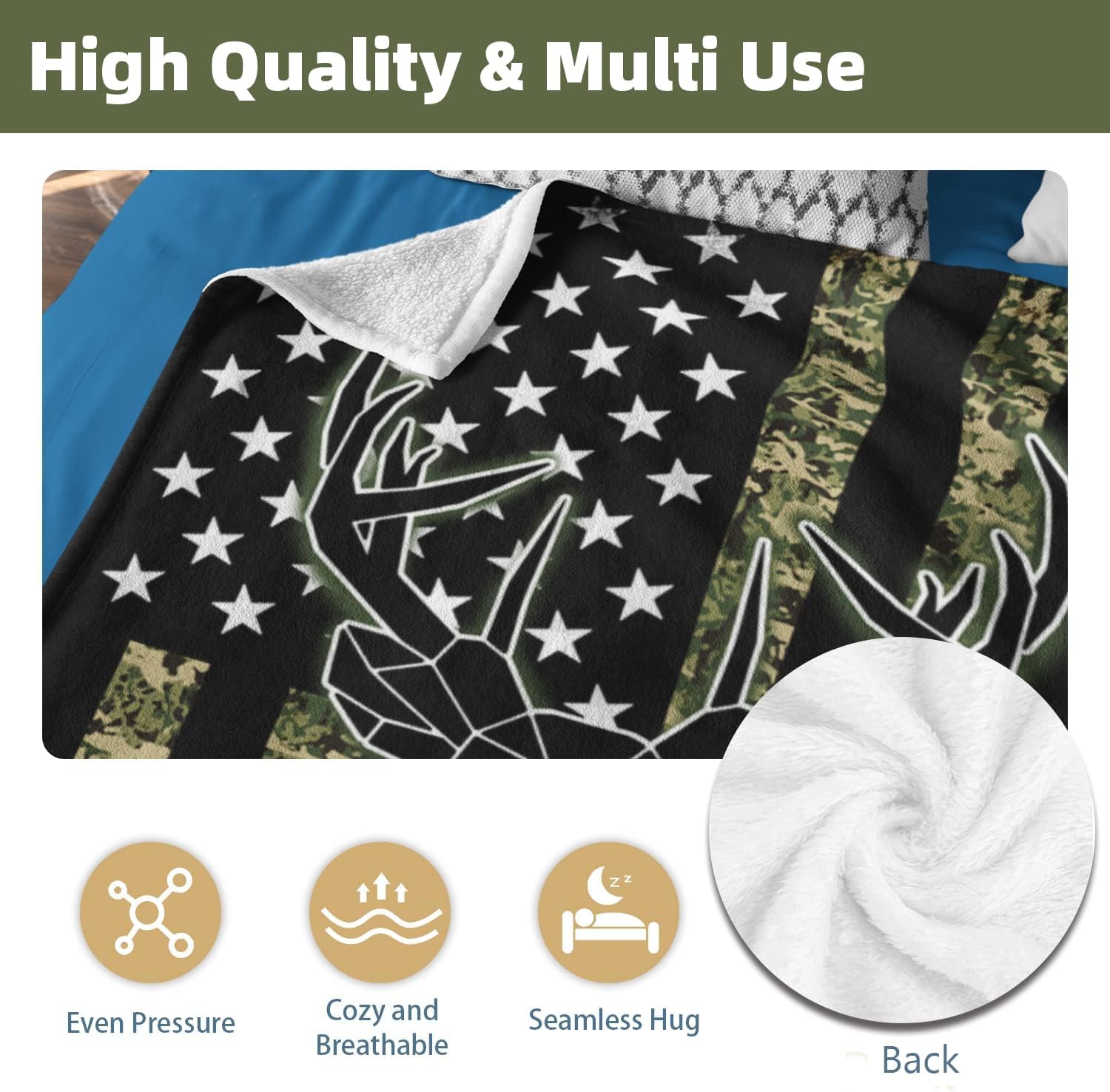 Camo Hunting Blanket for Men, Deer Hunting Blanket, Hunting Gifts for Men, Soft Fleece Hunting Throw Blanket Gift for Deer Hunting Lover 60 x 80 Inch - Image 8