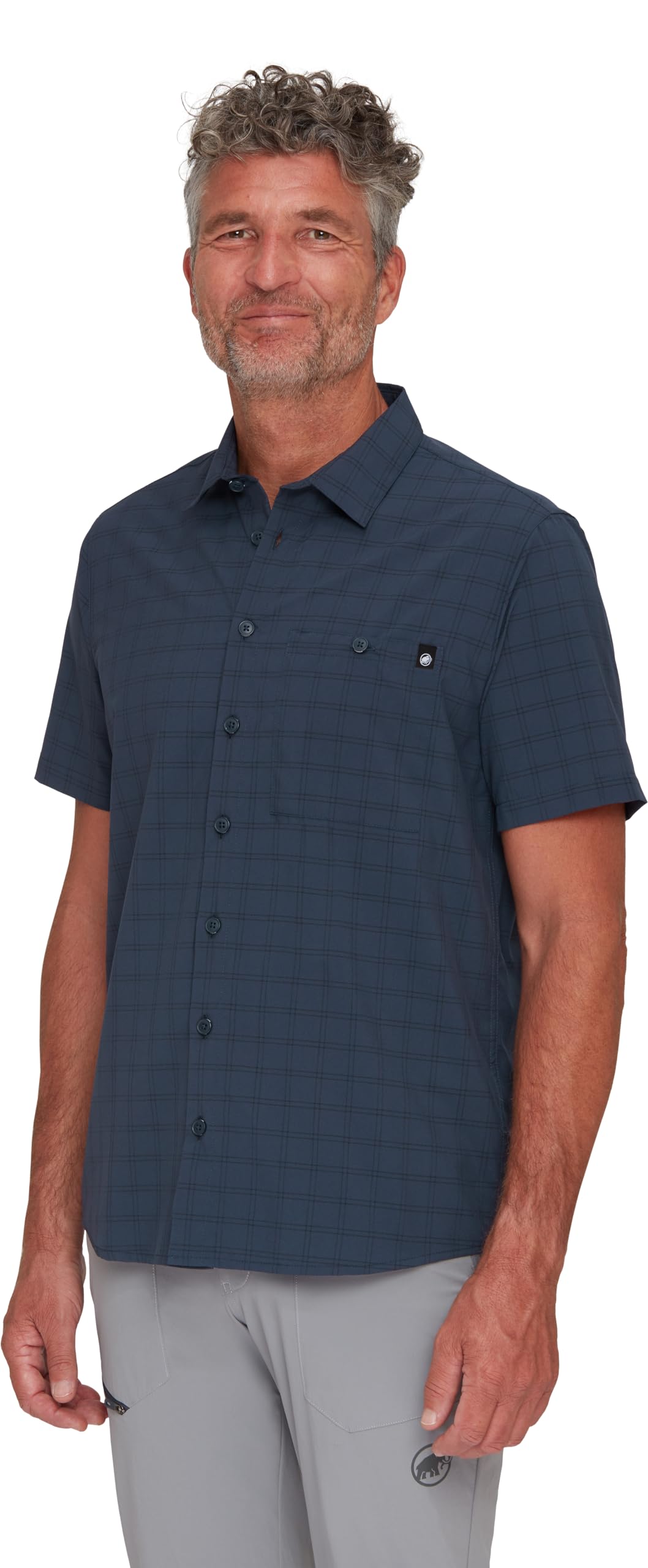 Mammut Lenni Shirt Men – Koszula Trekkingowa Męska | Krótki Rękaw, Ochrona UV, Szybkoschnąca i Oddychająca | Rozmiar XL, Granatowy-czarny