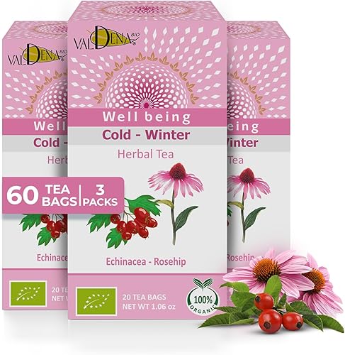 Valdena Bio Organic Echinacea Rosehip Herbal Tea with Hibiscus, Sage, Cinnamon, 