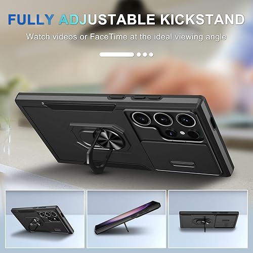 Miniatura 3 de CASEJEEN Funda para Samsung Galaxy S24 Ultra con protector de pantalla de vidrio templado, cubierta de lente de cámara deslizante integrada +