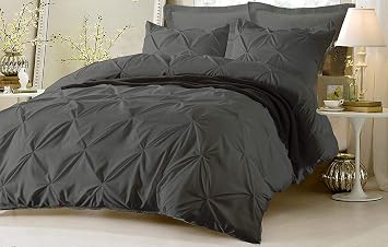 100% Egyptian Cotton 5PCS Pinch Pleated Comforter Set Set of 2Twin/Twin XL, Dark Grey
