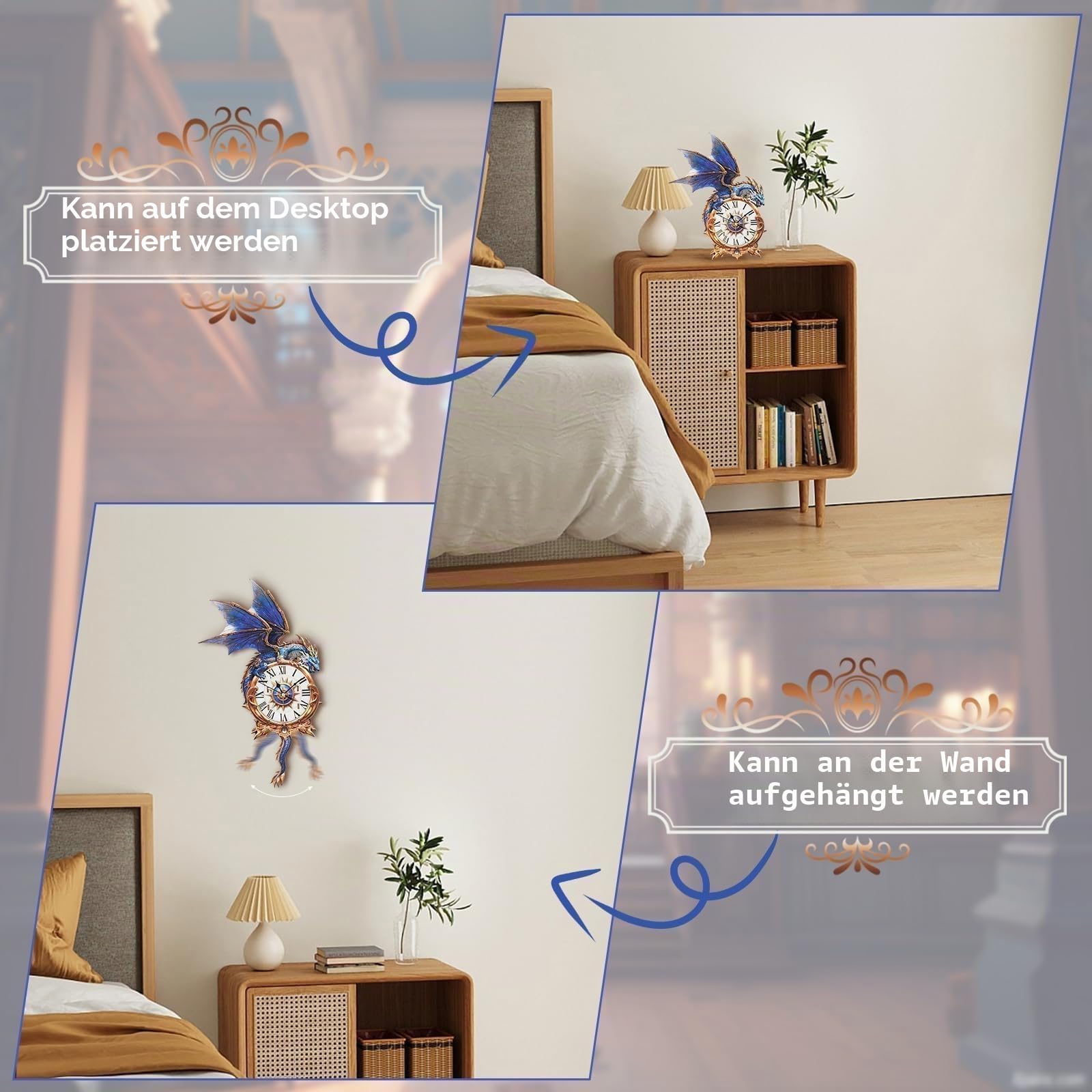3D Holz Drachen Uhr Puzzle für Erwachsene - Mechanisches Modellbausatz mit Pendel & Glockenspiel, DIY Wanduhr für Home Office Decor, Weihnachten Drachen Geschenke Ornament für Männer Frauen