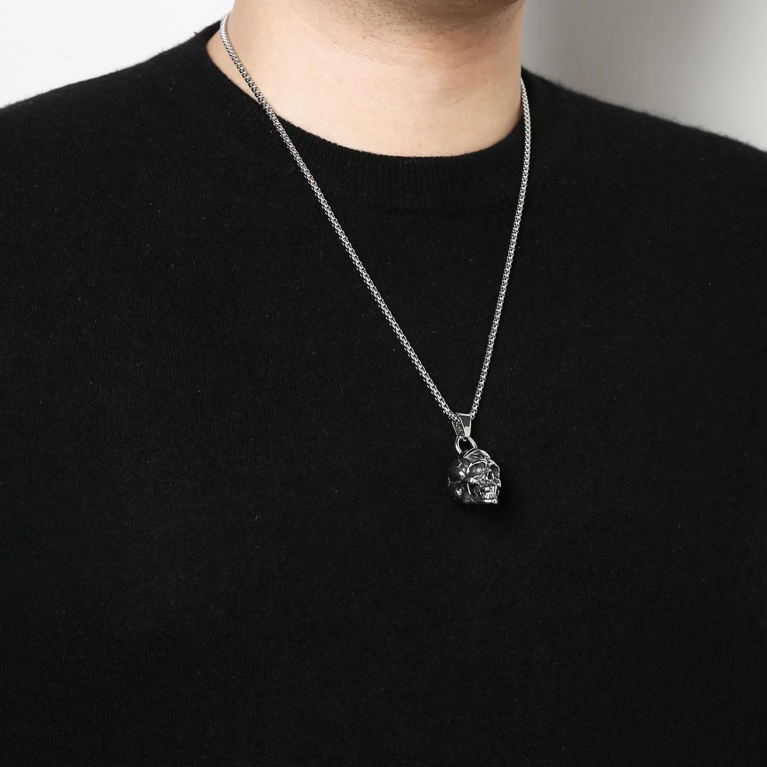 HZMAN Skull Necklace for Men Biker Stainless Steel Heavy Metal Gothic Skull Head Pendant Halloween Jewelry - Image 2