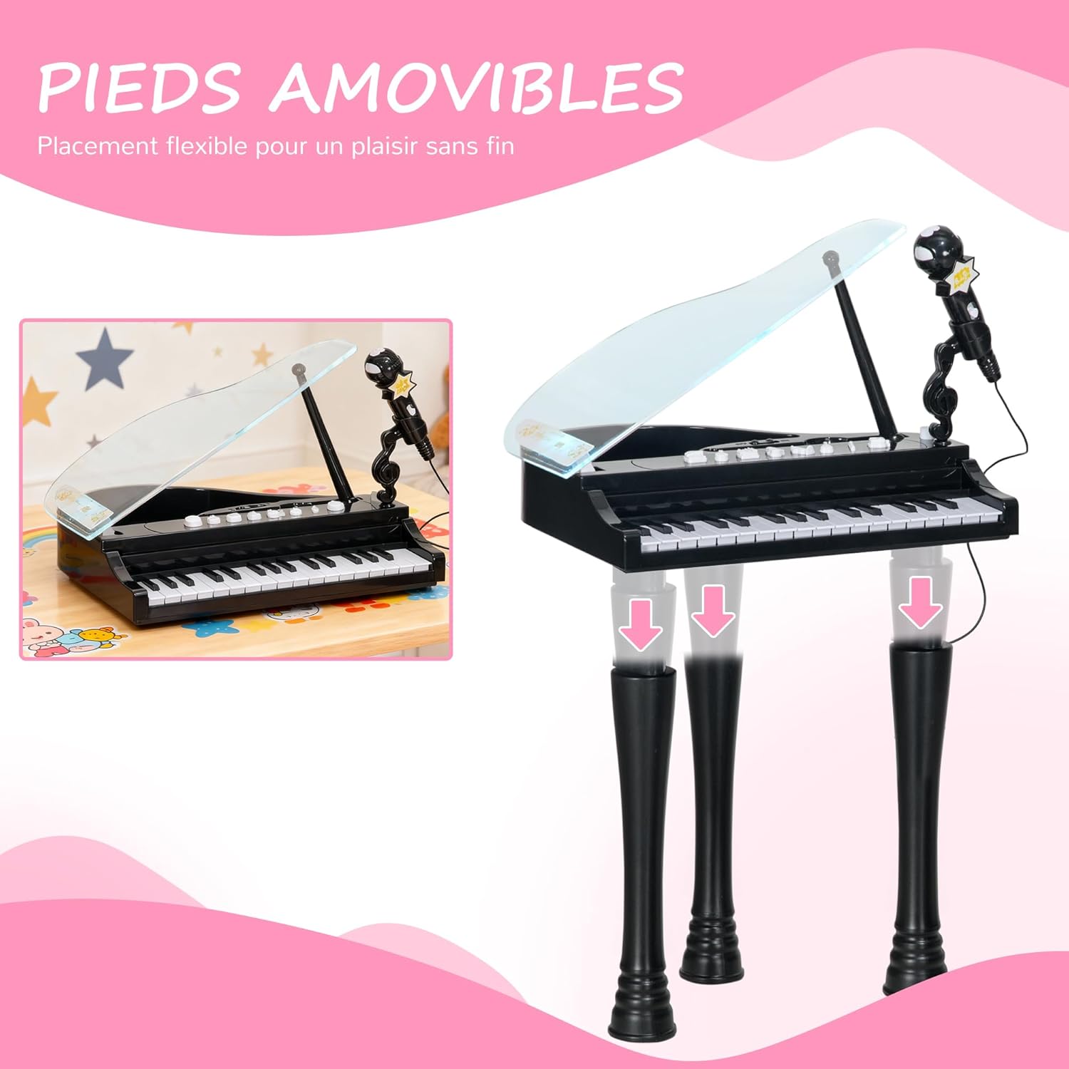 Image showing the electronic piano with and without its removable legs