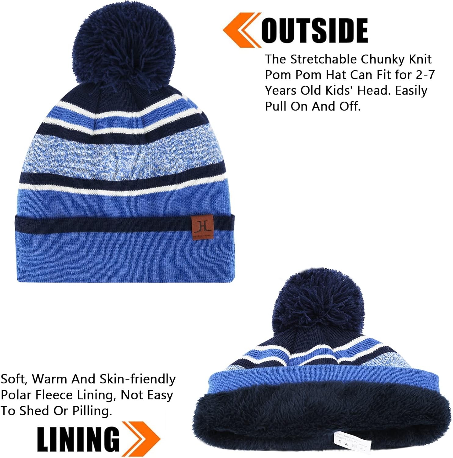 Kids Toddlers Winter Knit Warm Beanie Hat Scarf Gloves Set for Boys Girls Age 2-7, Pompom Cap Neck Warmer Gloves Fleece Lined - Image 2