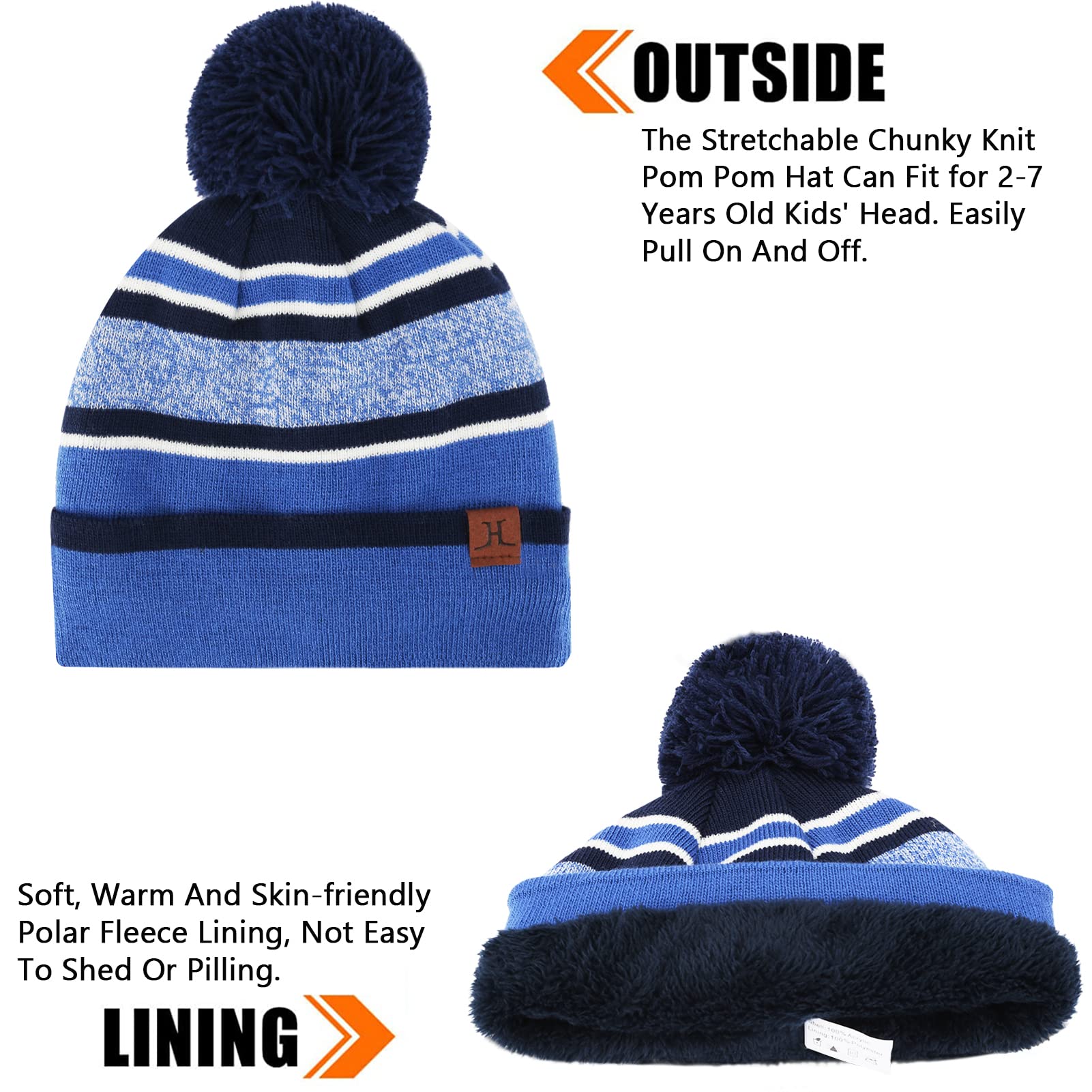 Bequemer Laden Enfants Hiver Tricoter Chaud Bonnet Chapeau Echarpe Gants Ensemble pour Garcon Fille 2-7 Ans avec Doublure Polaire Pompon