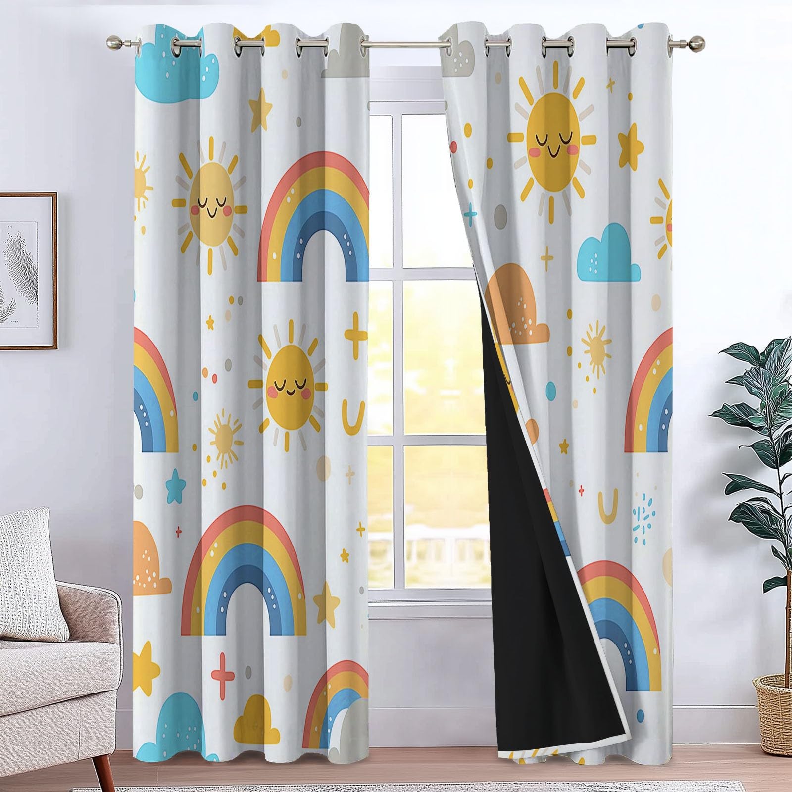 Rideaux occultants scandinaves soleil nuages 140x175 cm