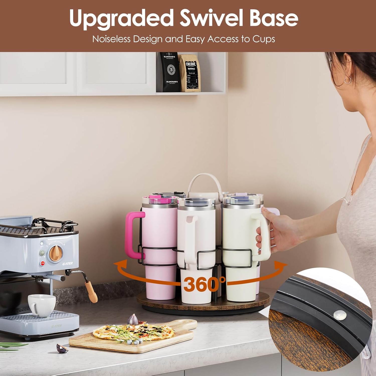 Water Bottle Organizer for Stanley 20/30/40oz, Rotating Cup Holder, Bottle Storage for Simple Modern Owala Yeti, Tumbler Lazy Susan, Vintage Brown