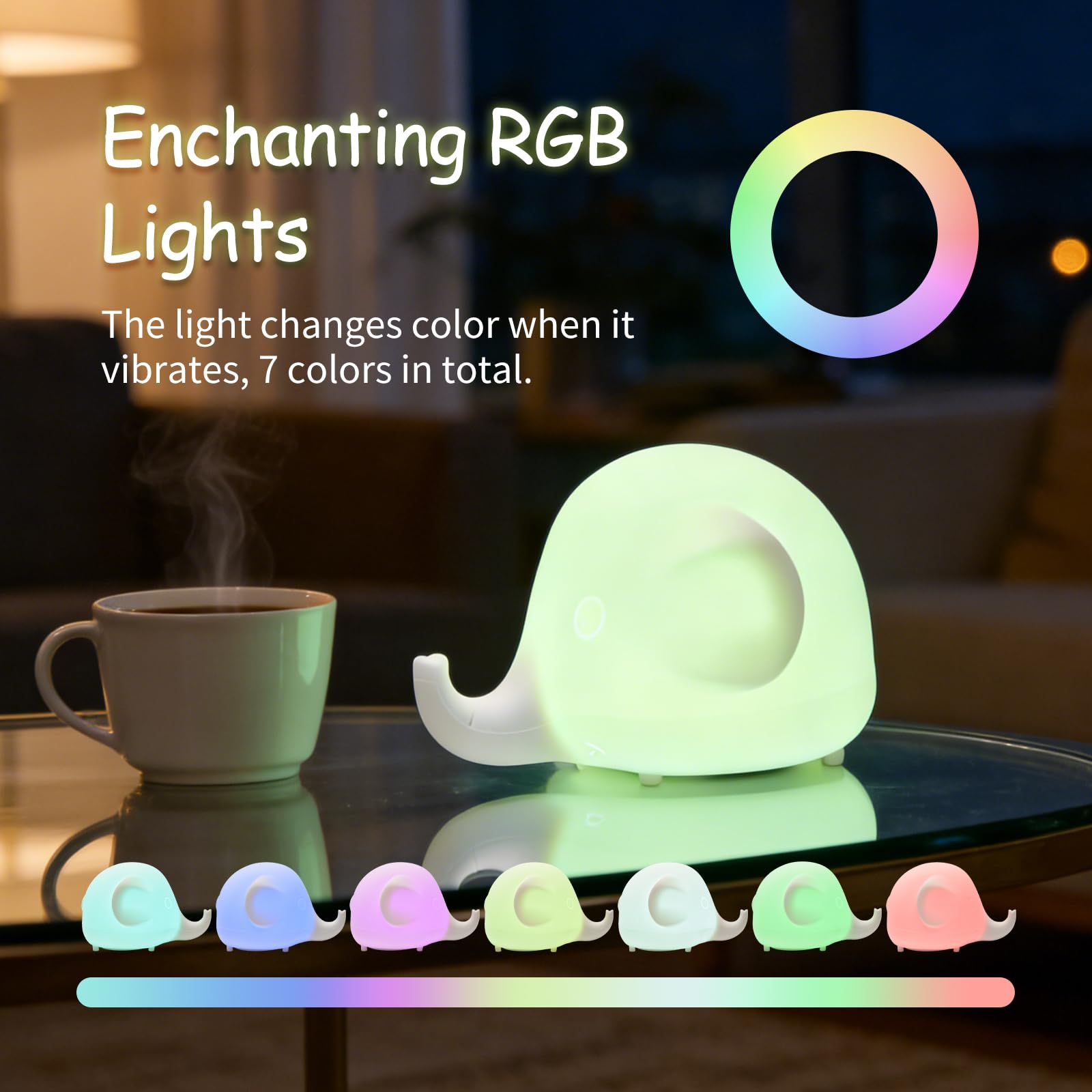 Little Rawr Luce notturna per bambini, luce notturna per bambini, 5 colori che cambiano e oscurano continuamente, lampada notturna in morbido silicone al tatto, ricaricabile per la notte della scuola