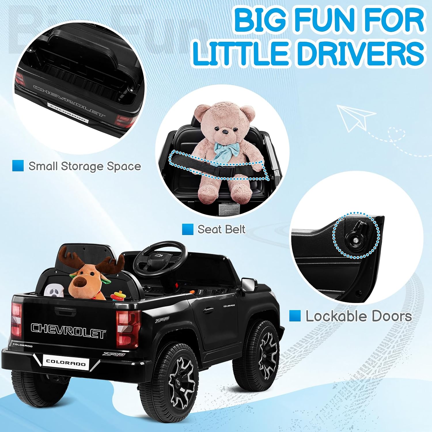  12V Licensed Chevrolet Colorado Electric Ride on Car, Black thumbnail