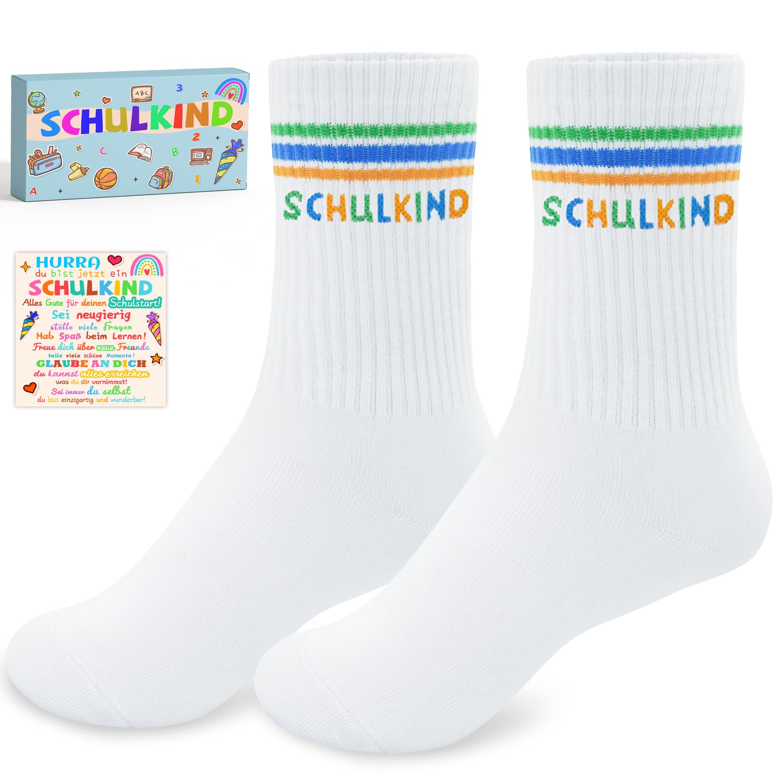 YUNYAKARSA Schulkind Socken Baumwolle 25-34, Geschenk Einschulung Junge Socken Einschulung Mädchen, Einschulung Geschenk Junge Mädchen Schulanfang Jungen Geschenk Mädchen 6 Jahre Jungen