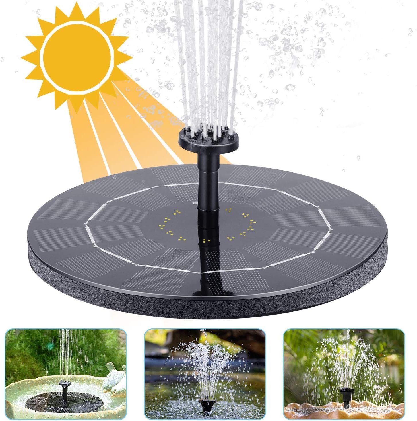 AISITIN 3,5 W Fontaine Solaire Exterieure de Jardin intégré 1500mAh Batterie, Fontaine Solaire Flottante Bassin avec 6 Buses Idéal pour Petit étang Salle de Bain d'oiseaux Décoration de Jardin(1PC
