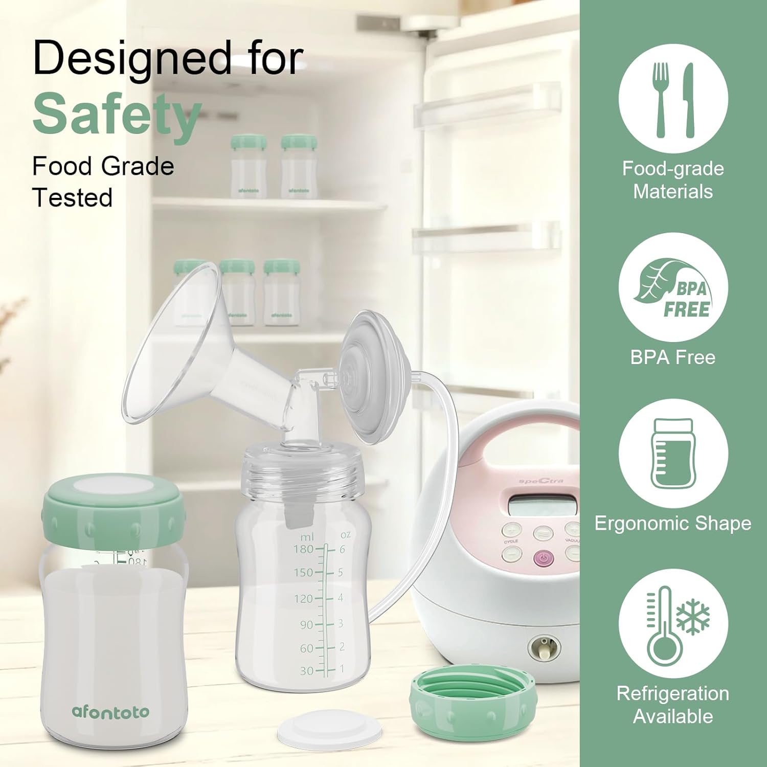6PCS Breastmilk Storage Bottle Compatible with Momcozy Breastmilk Cooler 22oz, Breast Milk Containers for Fridge, Wide-Neck Baby Bottles for Pumping Fit Spectra S1/S2/SG/9Plus /Motif Luna Pumps,Green