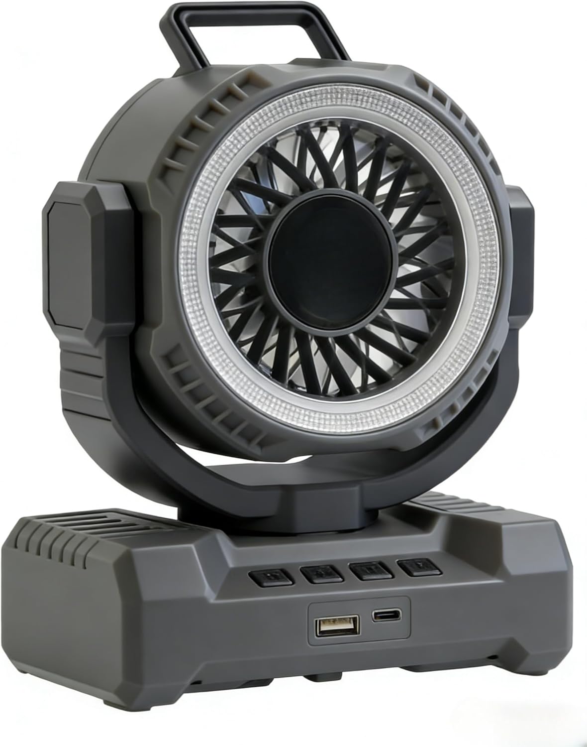 Portable Camping Fan Rechargeable,Tent Fan with LED Light, 180° Oscillation & Foldable Hook, Timing Function, Camping Gear for Indoor,Outdoor, Tent,Travel, Fishing Jobsit