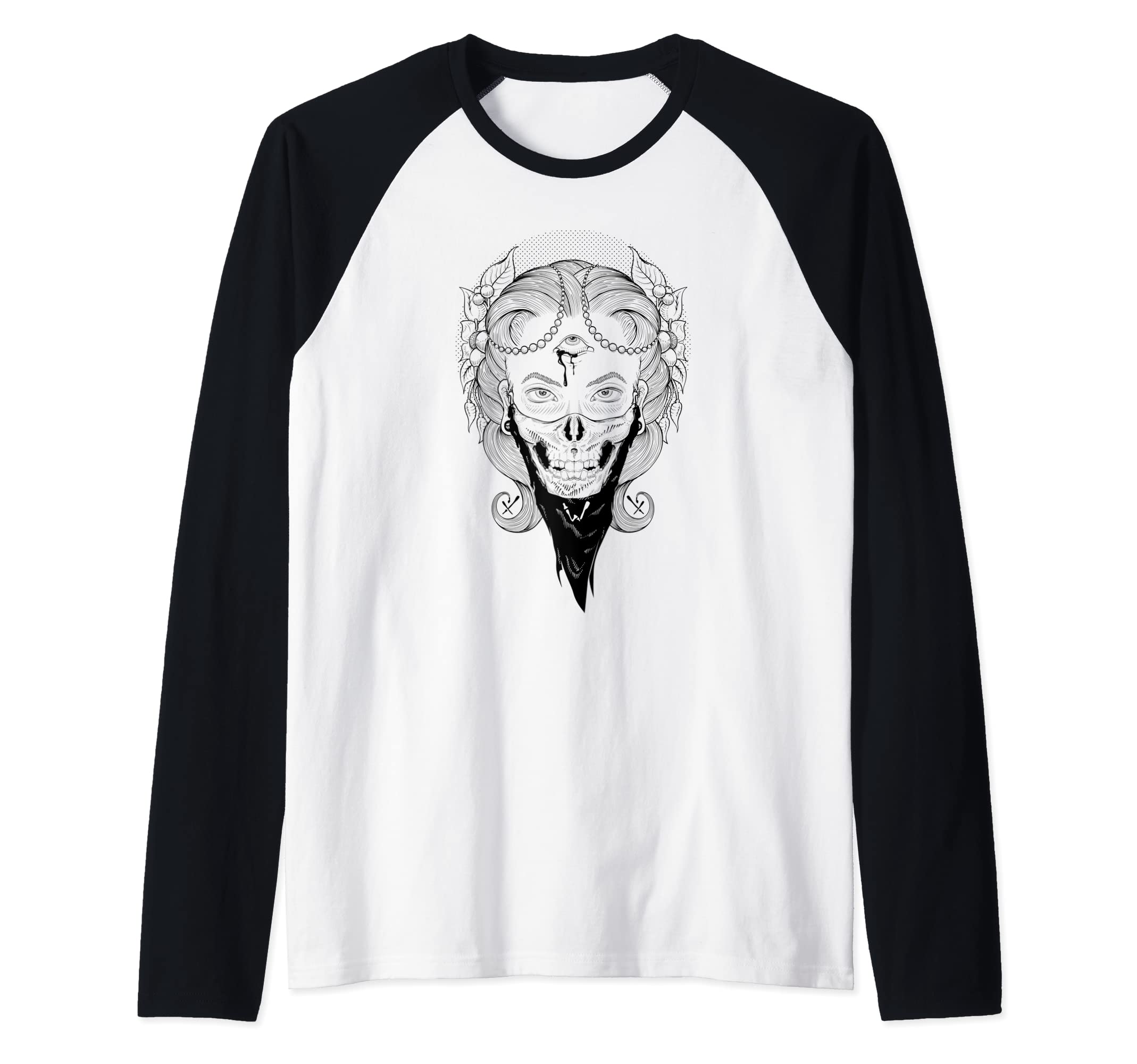 Bandit girl with skull scarf Raglan Baseball Tee