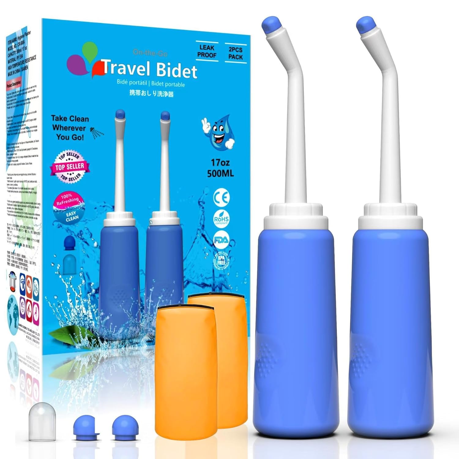 2 Pack Portable Bidet Sprayer Peri Bottle Number-one Travel Bidet Bottle 500ml 17oz Personal Hygiene Care Toilet Bidet