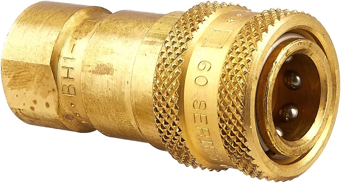 Parker Hannifin BH1-60 Series 60 Brass Multi-Purpose Quick Coupler with Female Pipe Thread, ISO 7241 Series B Interchange, Poppet Valve, 1/8" Body Size, 1/8"-27 NPTF Thread, 1.90" Length