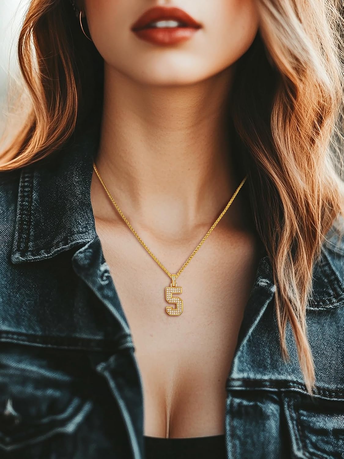 U7 Gold Initial Number Necklace for Men Women, 18K Gold/Silver Plated Diamond CZ Letter Pendant Necklace Big A-Z 0-9 Hip Hop Jersey, Customerized Letter Wheat Chain 22 Inch for Athletes Rappers - Image 8