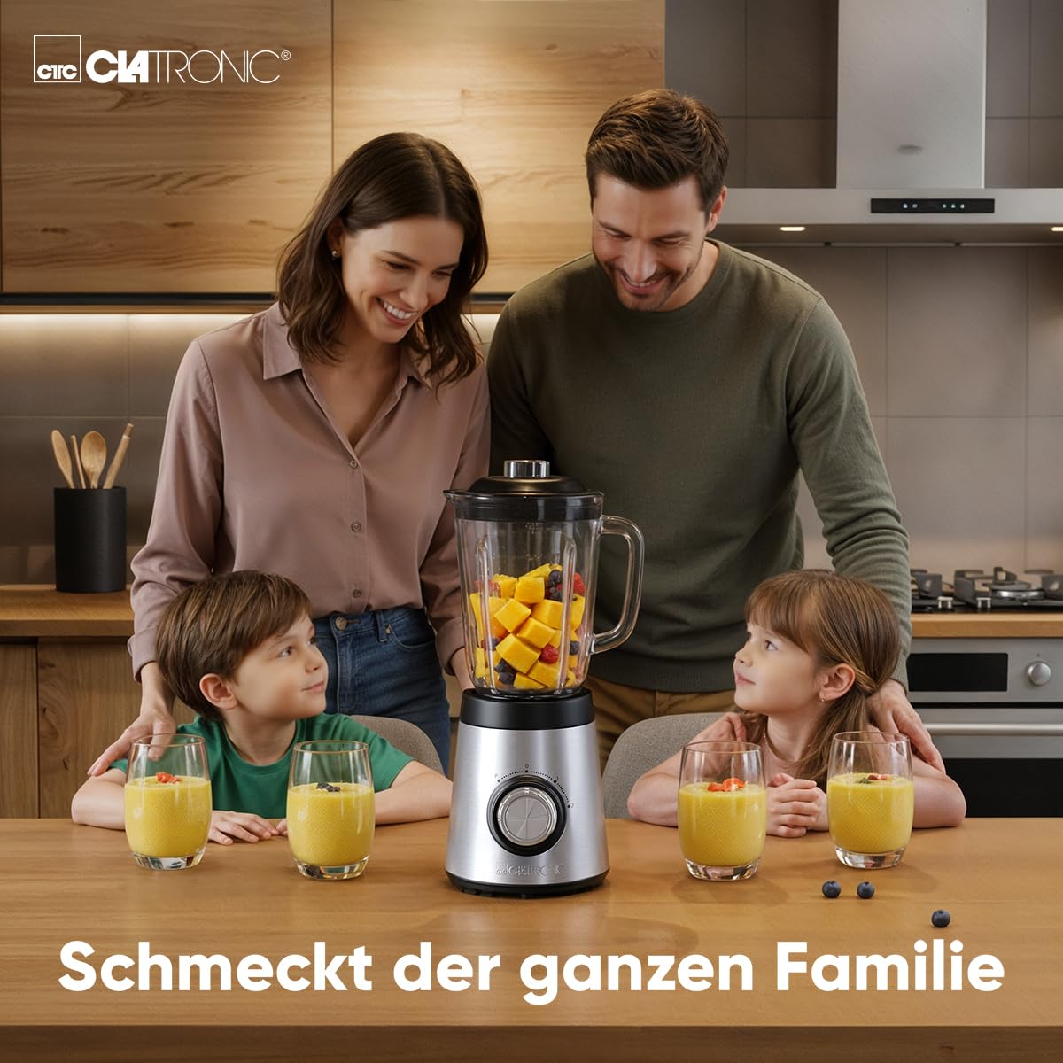 Mikser stojący Clatronic 700 W | Blender | Bez BPA | Solidne szkło | Poczwórne ostrza ze stali nierdzewnej | Urządzenie do robienia koktajli o pojemności 1,5 l | Funkcja kruszenia lodu