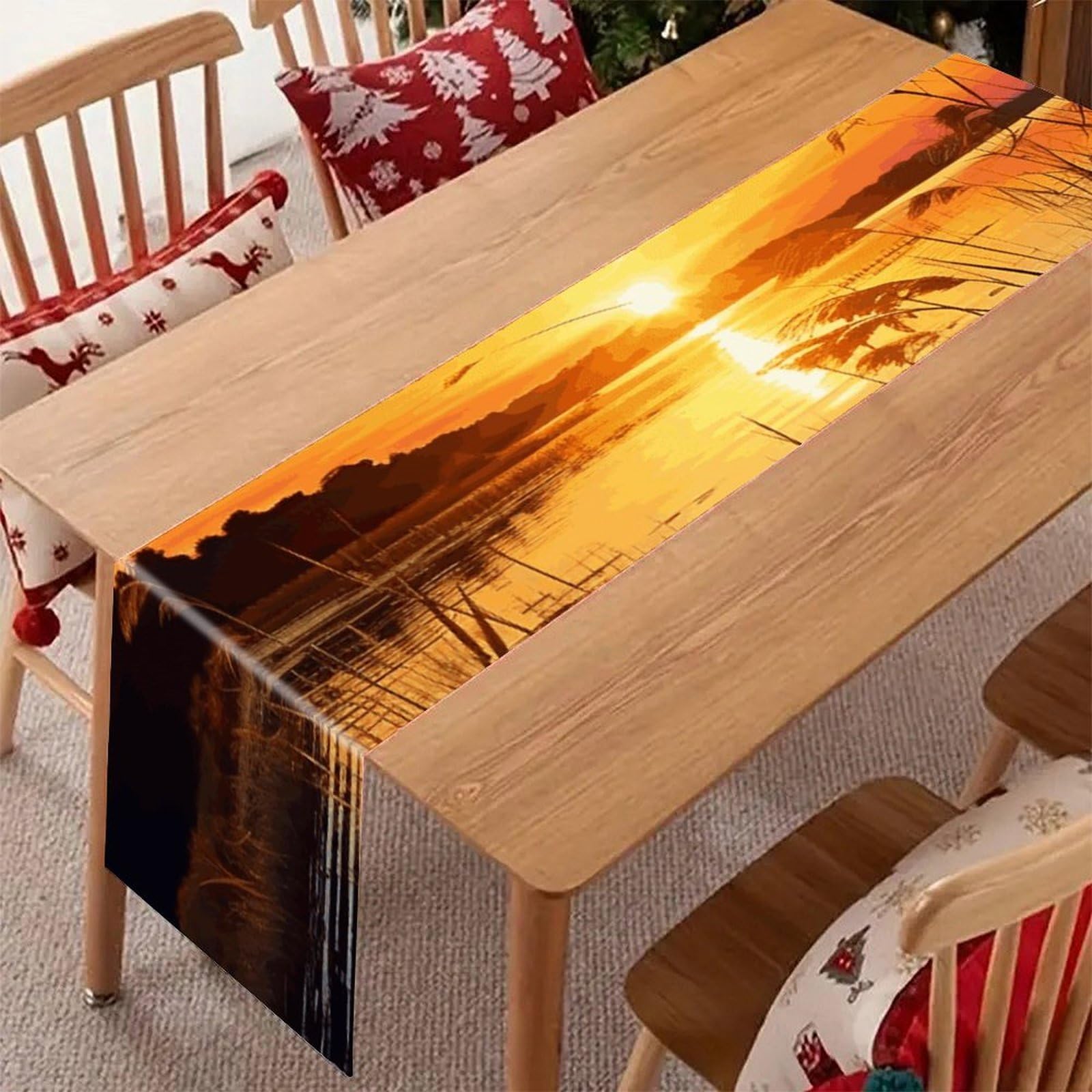 Khauerbc Style Reeds By The River Linen Table Runner-70.87*12.99 Inch,This Decorative Table Runner Is Wrinkle Resistant Table Mat. Embroidered Table Runners As Kitchen Dining And Coffee Tables.