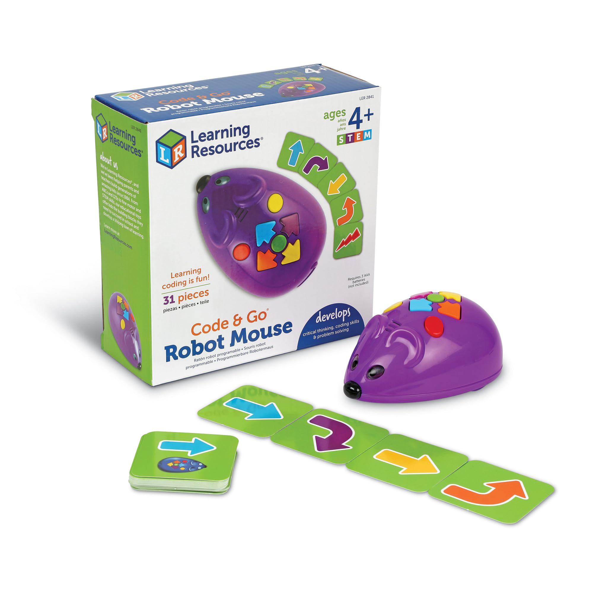 Learning Resources Code & Go Robot Mouse, Juguete Stem programable para niños 4-8 años, Incluye Tarjetas de...