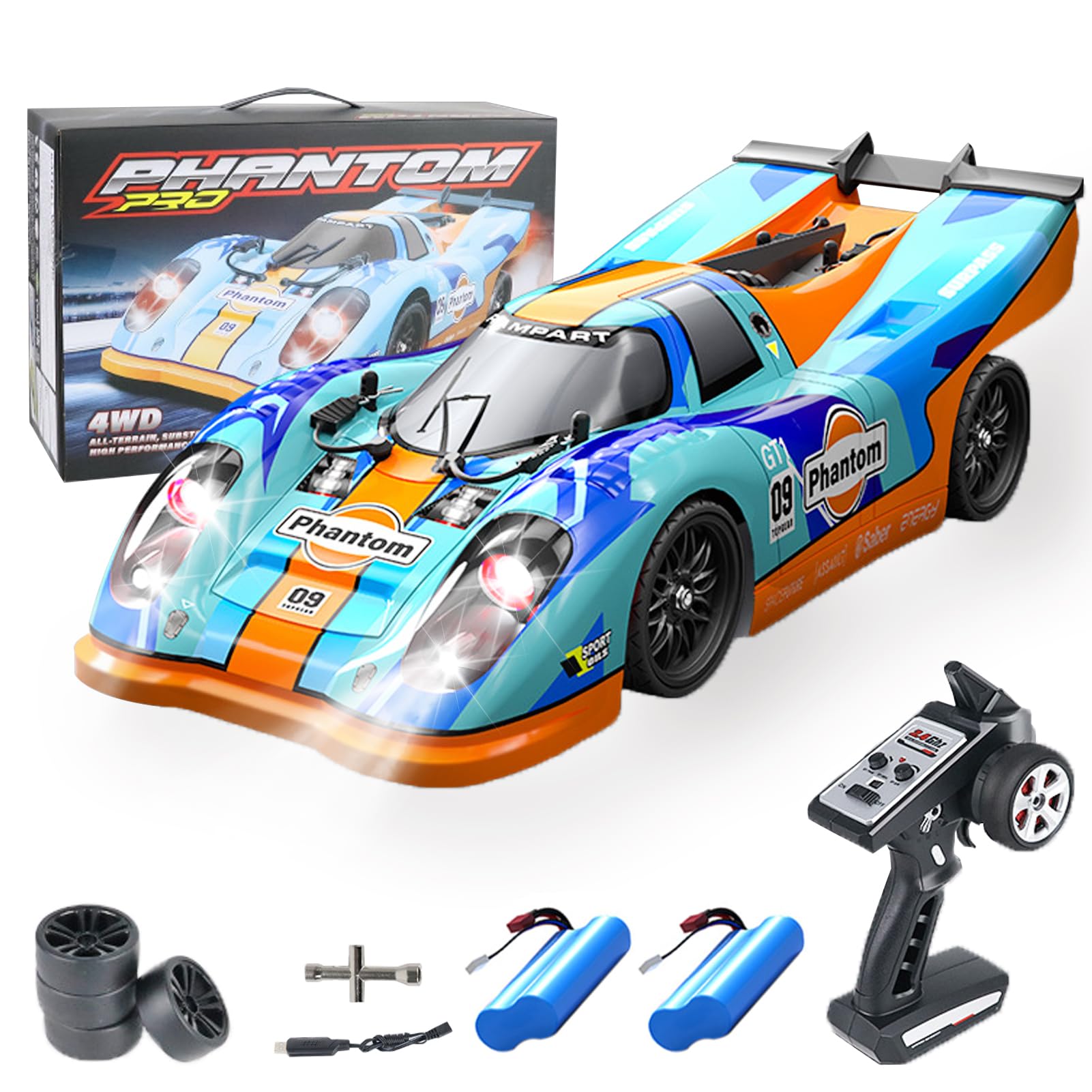 Skala 1:16 45 Km/H Rc Drift Car Z Silnikiem Bezszczotkowym, 4wd, Obudową Przeciwwybuchową Z Pvc, Proporcjonalnym Układem Kierowniczym I Przepustnicą, Kolorowymi światłami Do Wyścigów (Blue)