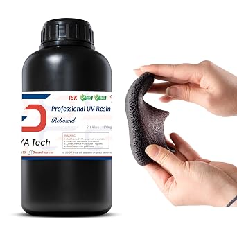 Siraya Tech Rebound 55A Black Fast-Rebound 3D Printing Resin, High Elasticity, 55A Shore Hardness, Flexible & Shock-Absorbing for Prototyping, Industrial & Consumer Applications 1kg