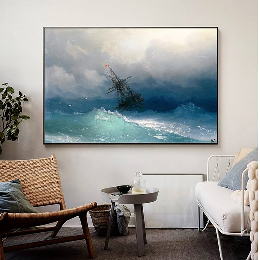 Amazon.co.jp: Ivan Aivazovsky作「嵐の海の船」アートプリント