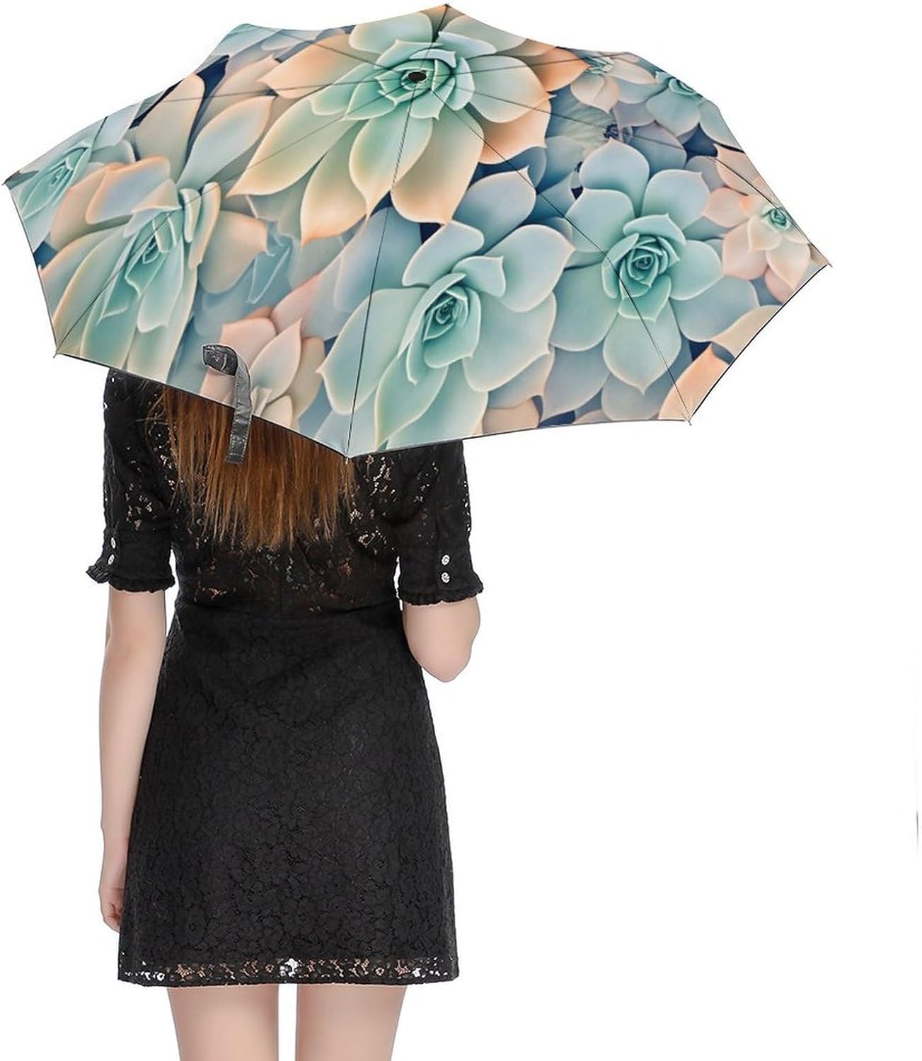 Succulent Folding Umbrella Compact Automatic Open Close Sun UV Protection Reverse Inverted Umbrella for Rain Women Men Outsid