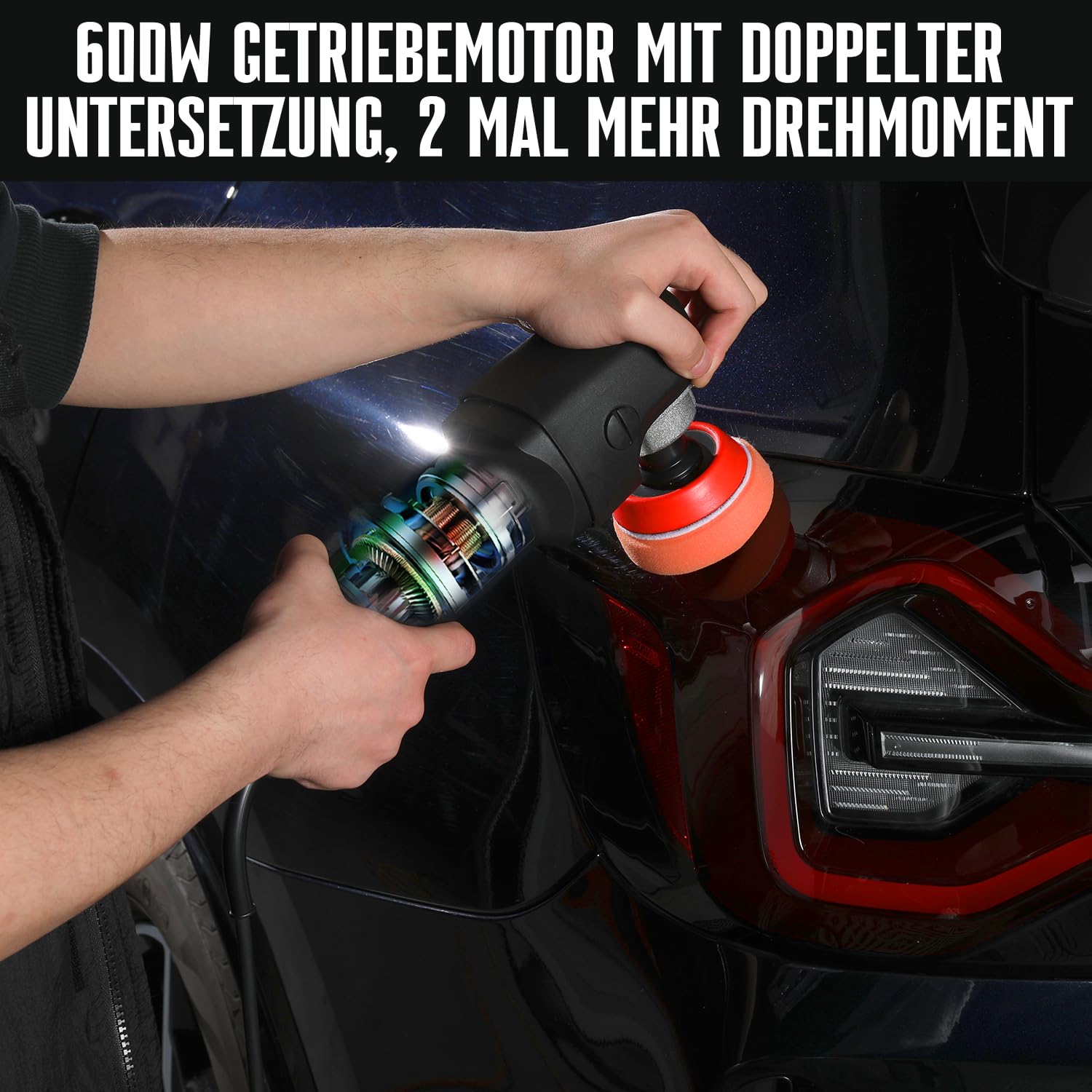 AUTIWOZ Mini lucidatrice, 600 W, con 6 velocità variabili, 700 – 2500 giri/min, manico laterale rimovibile, per lucidatura dei dettagli, 25 mm, 50 mm, albero di estensione filettatura 75 mm
