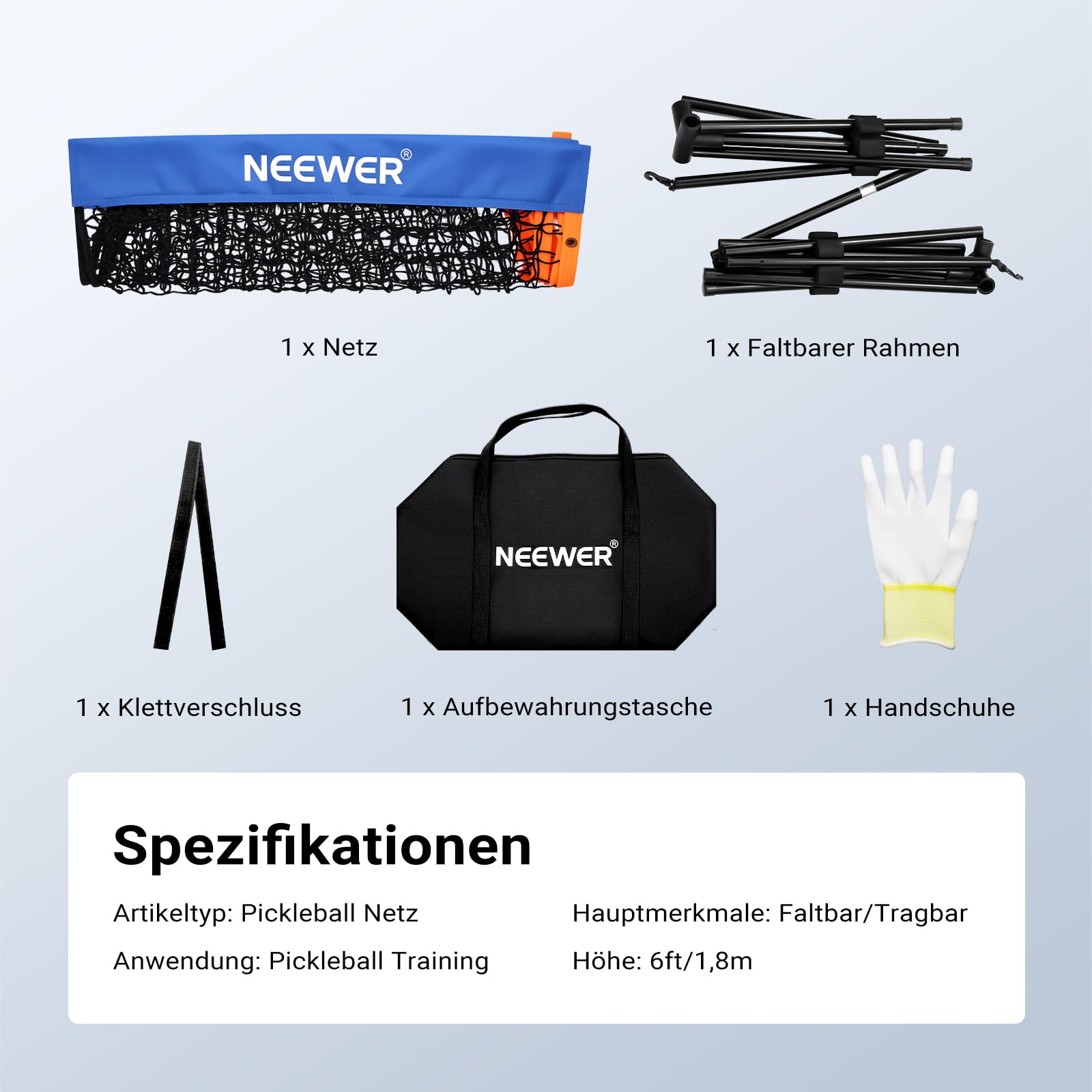 NEEWER Pickleball Netz, breites Badmintonnetz, kleines tragbares faltbares Zubehör für Auffahrt, für Training, Übung von Pickleball im Innen und Außenbereich, Keine Werkzeuge erforderlich