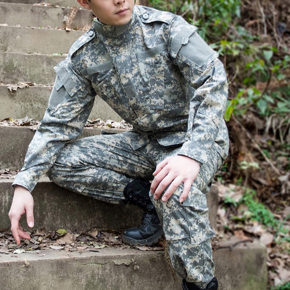 Hommes Tactique Uniforme, 2 Pièces Tenues de Combat, Veste Militaire Multi-Poches & Pantalons Armée Costume pour lAirsoft Paintball Chasse Jeu de Guerre Escalade Woodland