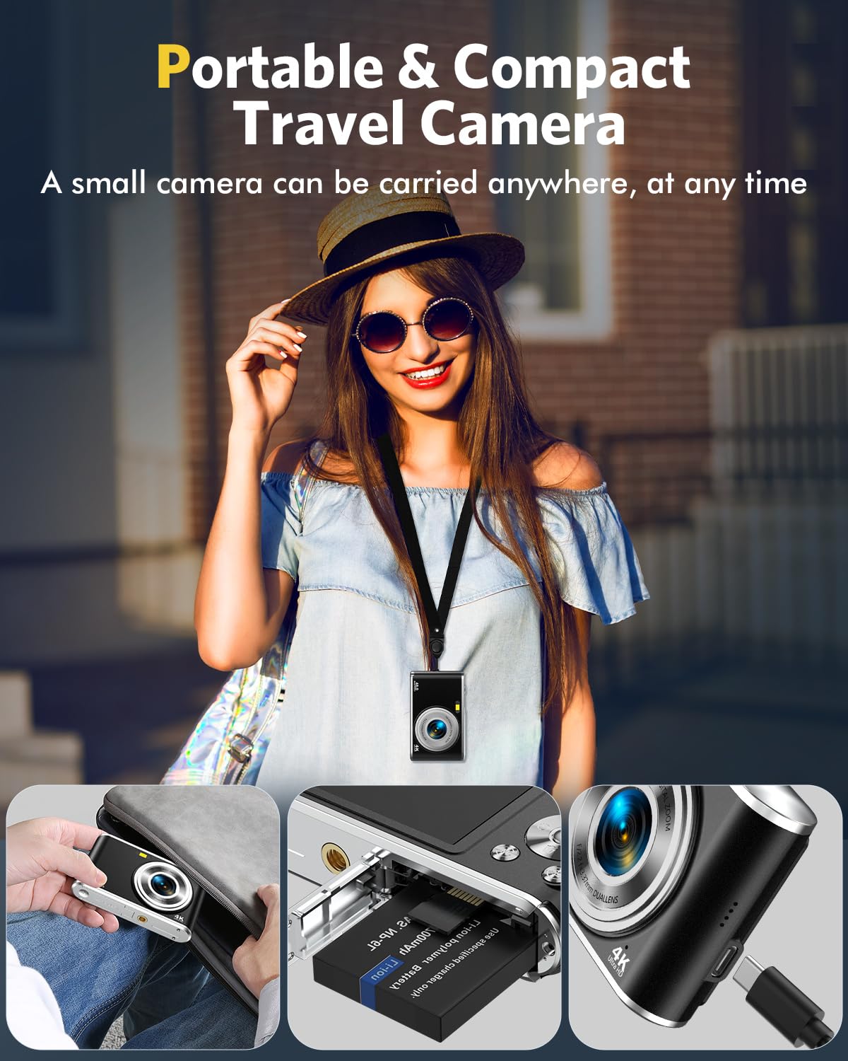 Appareil Photo numérique, Autofocus 4K Appareil Photo Compact avec Carte mémoire 32 Go, Double Objectif HD 48 MP, Zoom numérique 16x, Grand écran 2,8 Pouces Appareil Photo numérique pour débutants